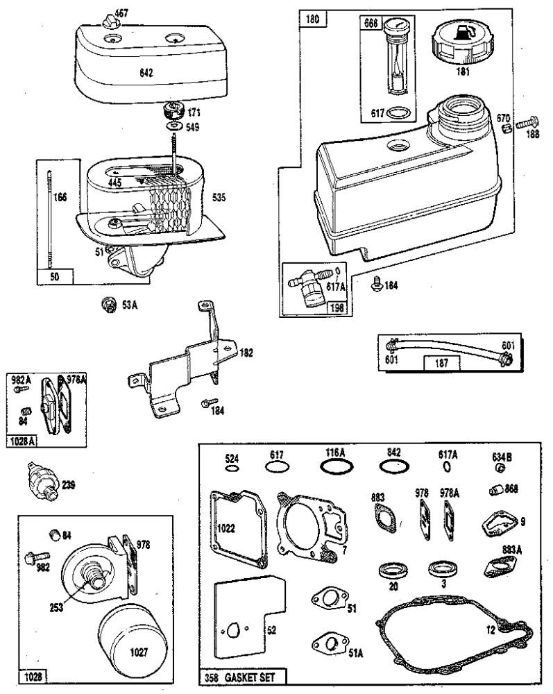 Fuel Tank Assembly Diagram and Parts List for 104700-104799 0101 - 0101 Briggs and Stratton Engine